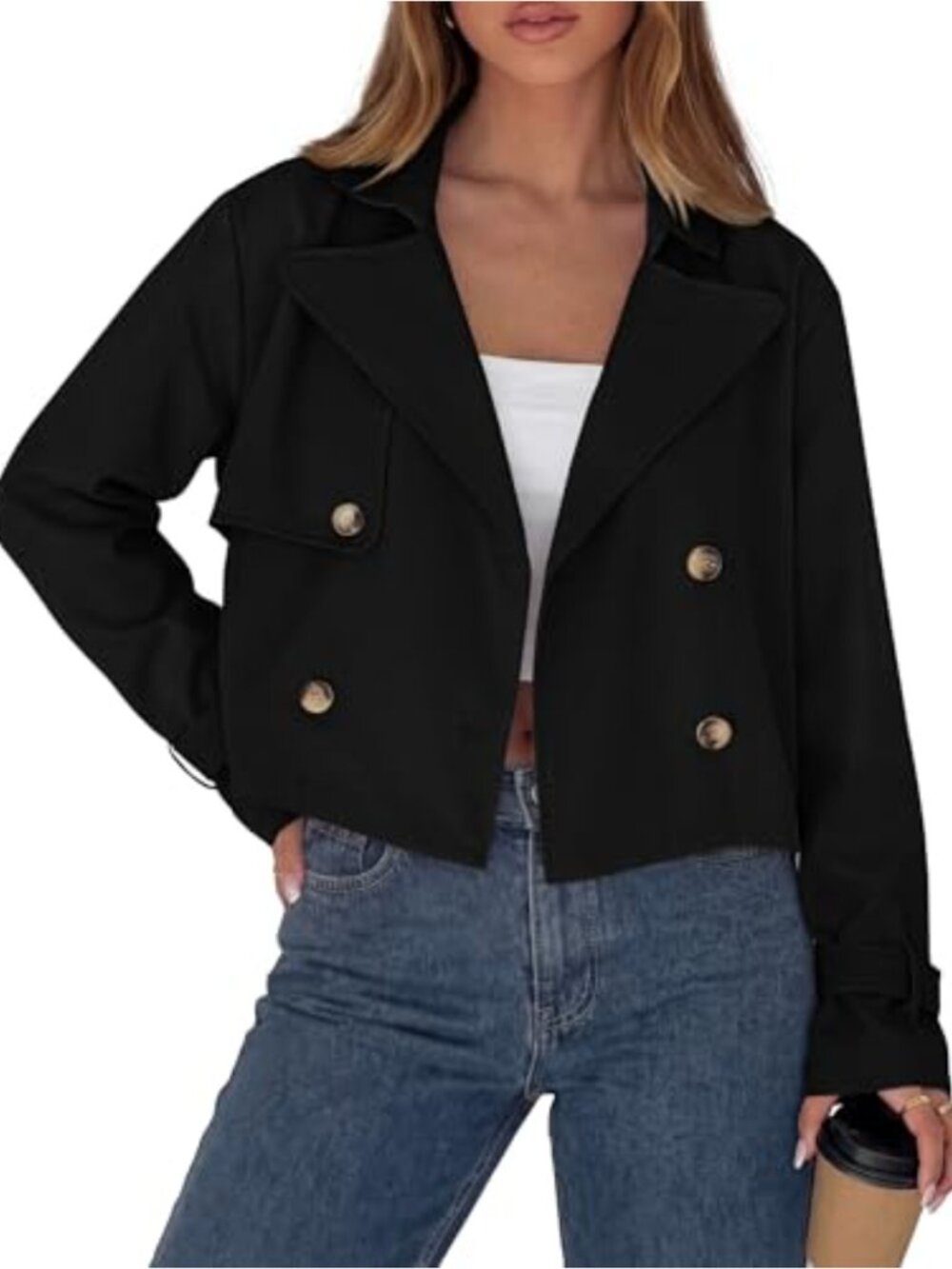 Cropped Double Breasted Trench Coat for Women Lightweight Casual Jacket